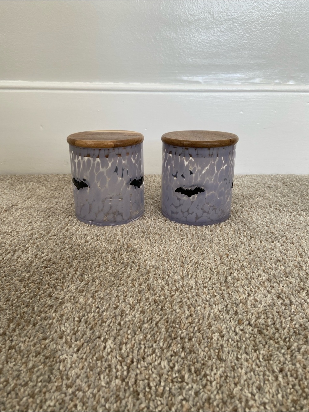 NWOT Halloween Murano Glass Canister Set With Bat Inlay - Set of 2 Glass Jars - Picture 7 of 15